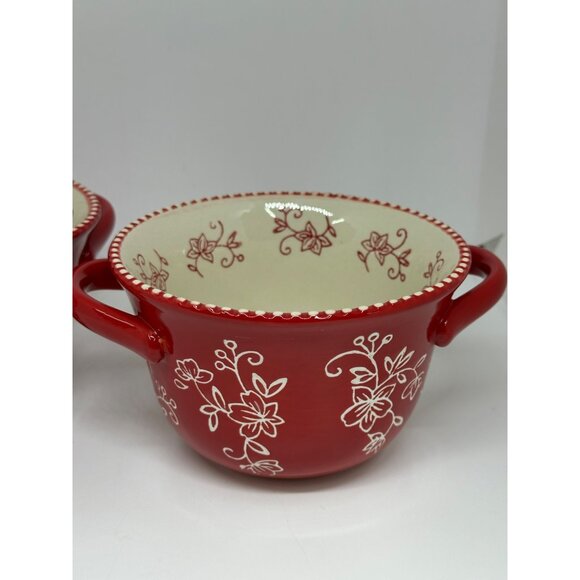Temp-tations by Tara Red Floral Lace 20oz Baker Bowls Set of 2 Ceramic Ovenware - Picture 2 of 8
